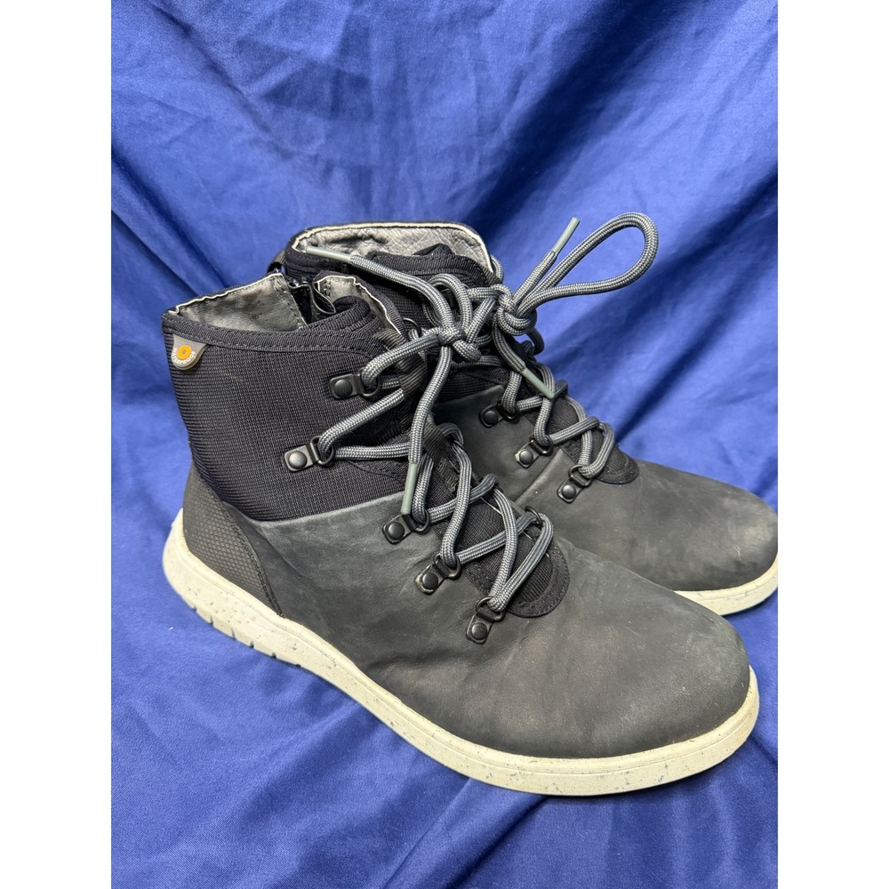 Bogs Juniper Hiker Black Waterproof Leather Side Zip Boots 72691-001 Womens 8